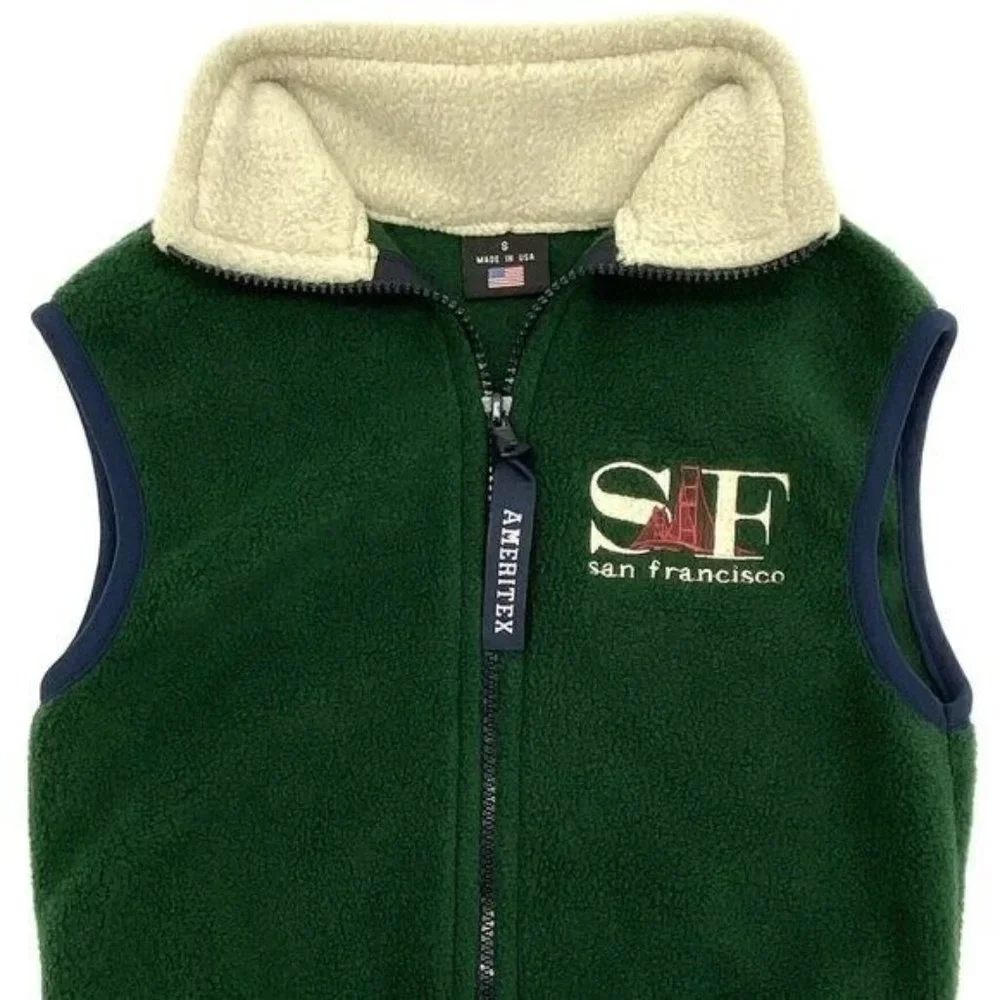 AMERITEX Vintage Hunter Green San Francisco Zip Up Fleece Vest Child Size Small - Picture 2 of 6